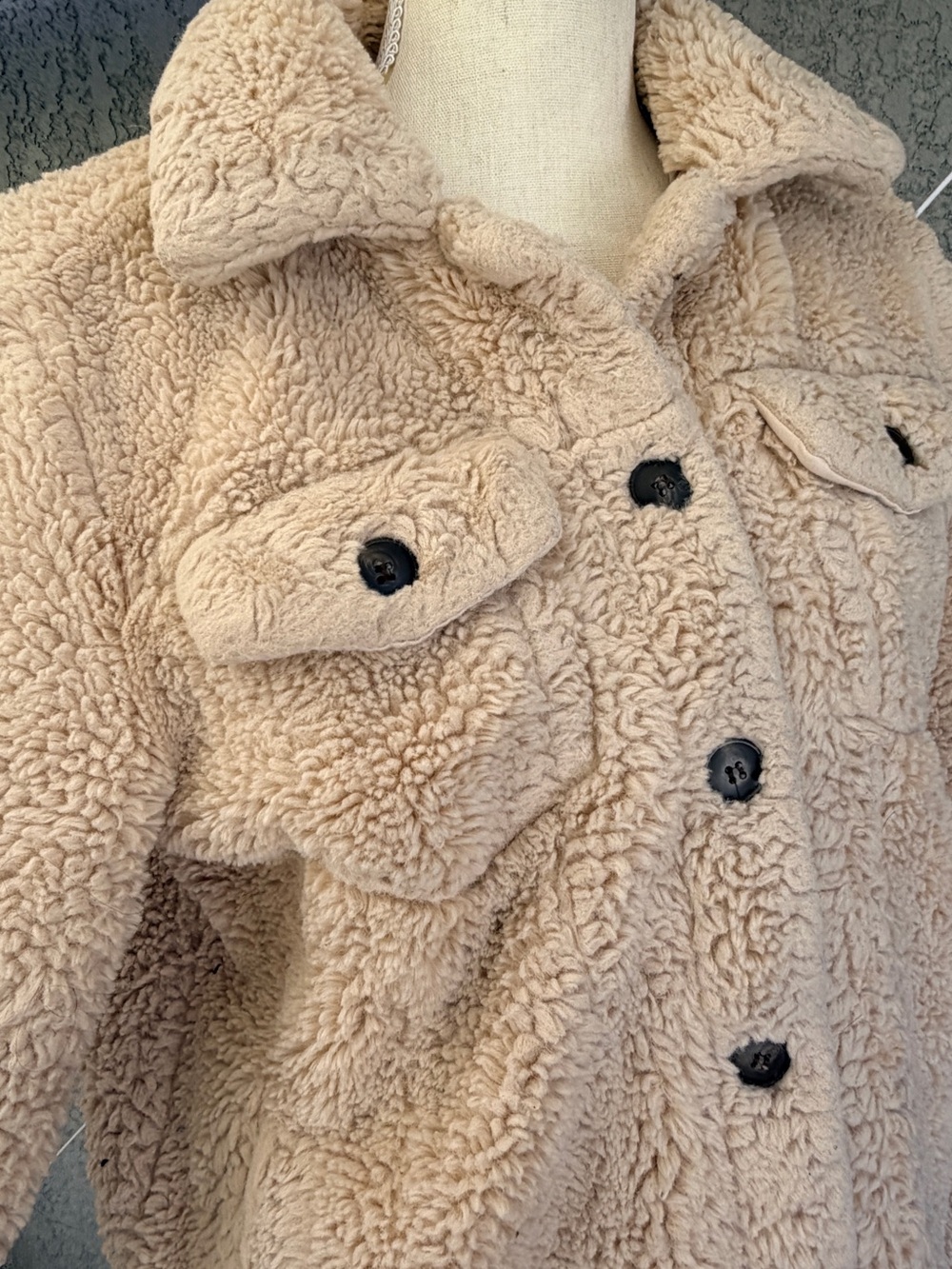 Fashion Nova Button Up Jacket Teddy Sherpa Fleece Trucker Style Womens Medium - Picture 7 of 13